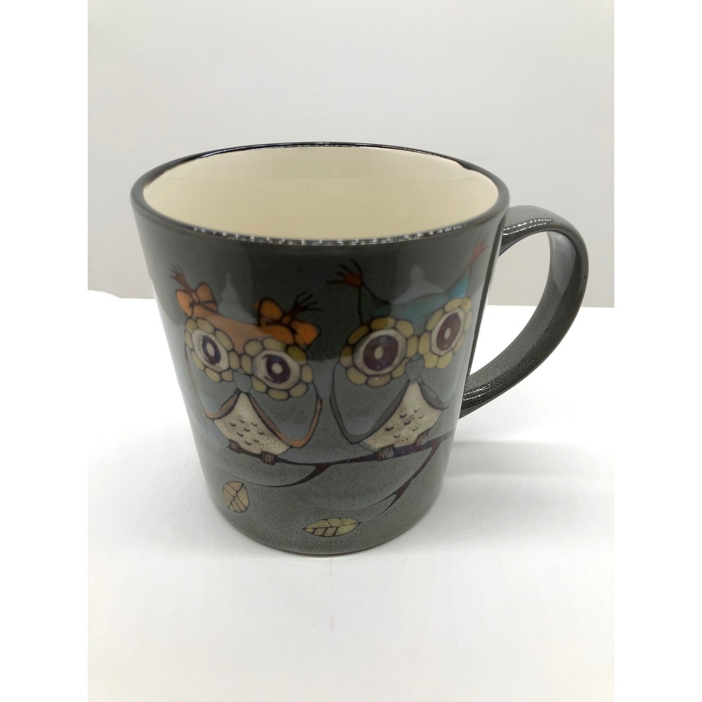 Great Gatherings Owl Coffee Mug Speckled Grey Ceramic Bird Illustration 4 inch